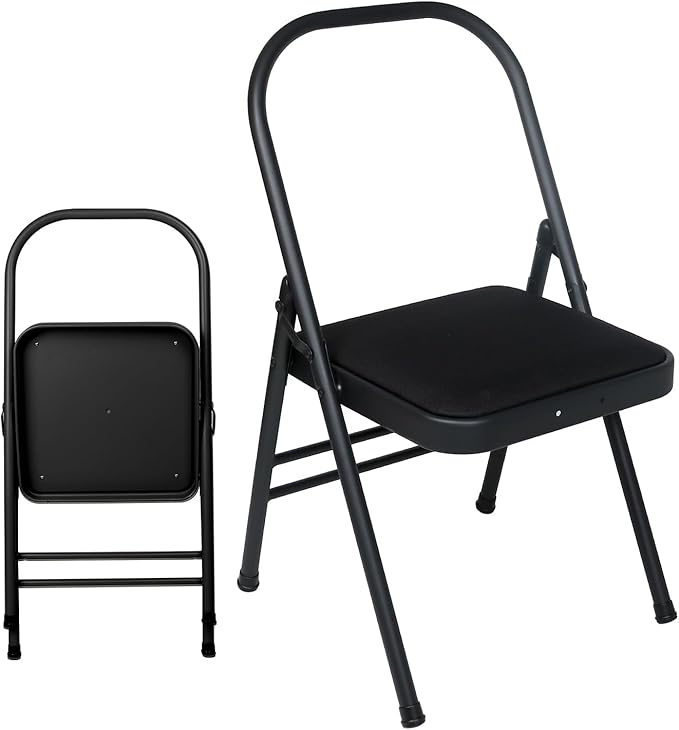INNOLIFE Black Foldable Backless Yoga Auxiliary Chair for Abs & Core, Flexibility & Strength Training, and Back Pain Relief