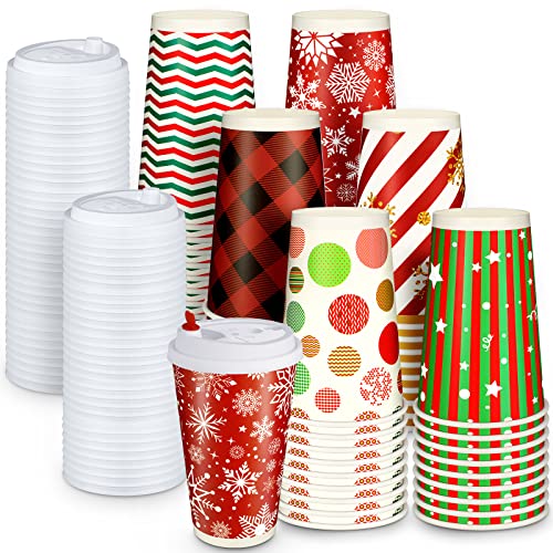 WILLBOND 60 Pcs Hot Chocolate Coffee Cups Christmas Party Favor Gift Disposable Coffee Cups 16 oz Holiday Hot Cocoa Bar Ki...