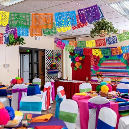 18 FT Cinco De Mayo Party Decorations, 1 Pack Fiesta Banner with 9 Plastic Papel Picado, Colorful Mexican Theme Party Flag...