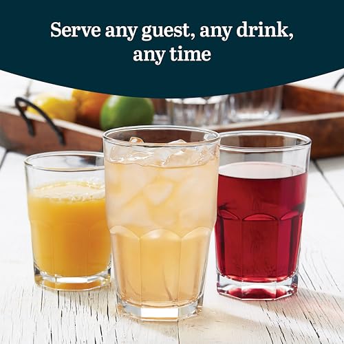Libbey Boston Tumbler, Rocks, and Juice Glasses, 18 Piece Classic Stackable Glass Cups Set, Versatile, Kitchen Drinking Gl...
