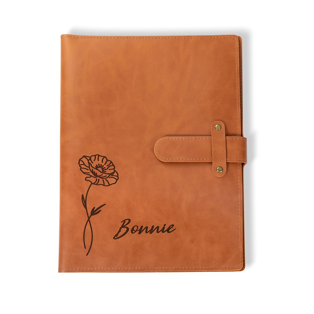 GSTFY Personalized Name Leather Sketchbook Cover with Birth Flower Custom Birth Flower PU Leather Book Cover with Pencil Case Artist Sketch Pad Case Birthday Gift for Painter Teacher Student