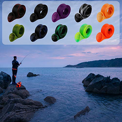 12Pcs Rod Sock Fishing Rod Sleeve, Cover Braided Mesh Rod Protector Pole Gloves Fishing Tools. Flat or Pointed End/Spinnin...