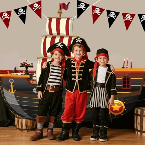 Caribbean Pirate Ship Party Backdrop Banner for Pirate Party Decorations Pirates Birthday Backdrop Sign Favors Photo Booth...