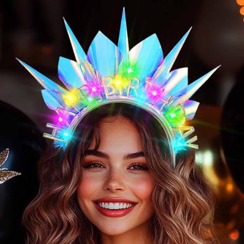 DRESBE Light Up Birthday Crown Headband LED Halo Headbands Glow Birthday Party Hair Accessories for Women
