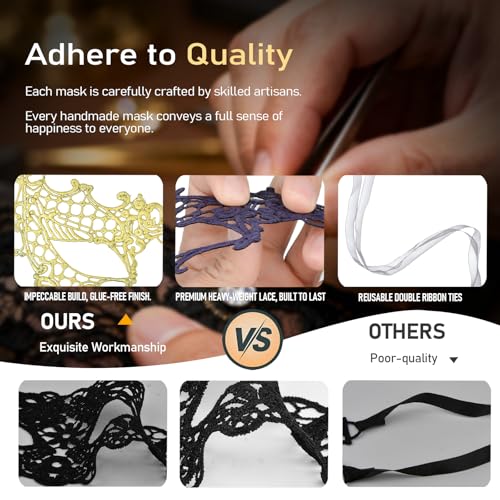 Hoshin Masquerade Mask for Women, Lace Half Face Venetian Masks with Peacock Feathers Mardi Gras Party Masks Costume