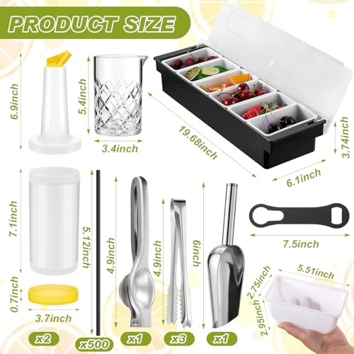 Mifoci 28 Pcs Bartender Kit, Garnish Tray for Bartenders with Lid Bar Caddy, 3 Tier Glass Rimmer, 17 Pcs Margarita Cocktai...