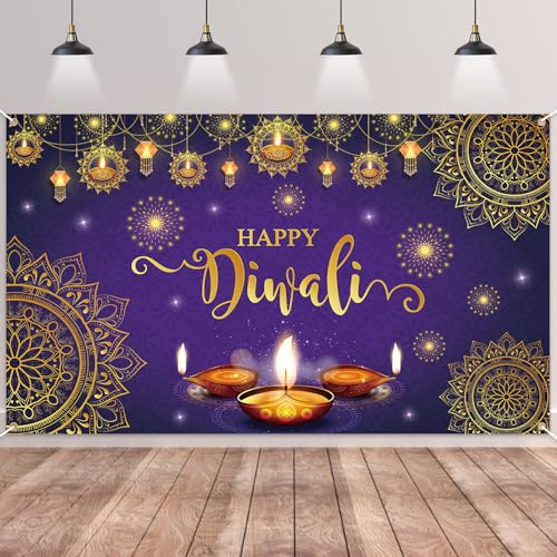 Happy Diwali Backdrop Banner,Deepavali Background Banner Festival of Lights Decor Photo Booth Props Background Diwali Indi...