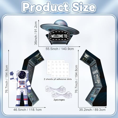 3Pcs Outer Space Porch Banner Space Birthday Party Decorations Spaceship Hanging Banner Astronaut Planet Door Covers Backd...