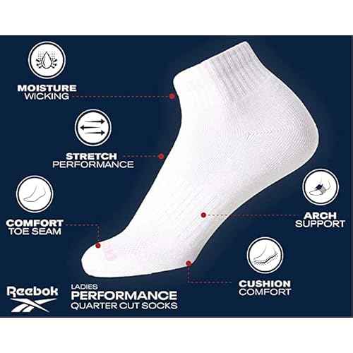 Reebok Womens Quarter Socks - 12 Pack Performance Arch Support Ankle Socks - Cushioned Athletic Socks for Women (Size: 4-10)
