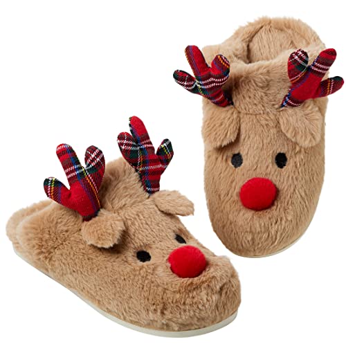 Gilbins Women's-Men's Christmas Holiday Ugly Warm Memory Foam Fury Slippers Sweater Reindeer Winter Soft Cozy Home Booties...
