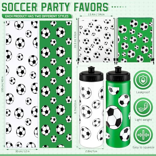 FuWeave 36 Pcs Soccer Water Bottle Drawstring Bag Cooling Towel Set Include 12 Squeeze Water Bottle 12 Drawstring Backpack...