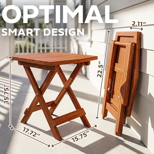 Melino Wooden Folding Outdoor Side Table 18x16x16 in, FSC Certified Acacia Wood Weatherproof Small Table for Patio, Porch,...