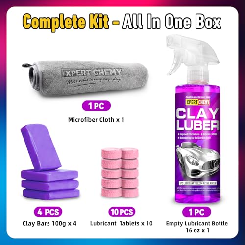 Car Clay Bars Auto Detailing 4 Pack 400g(4x100g) and Clay bar Lubricant Tablets 10 Pack(1pcs=16 oz) Clay bar kit, Spray Bo...