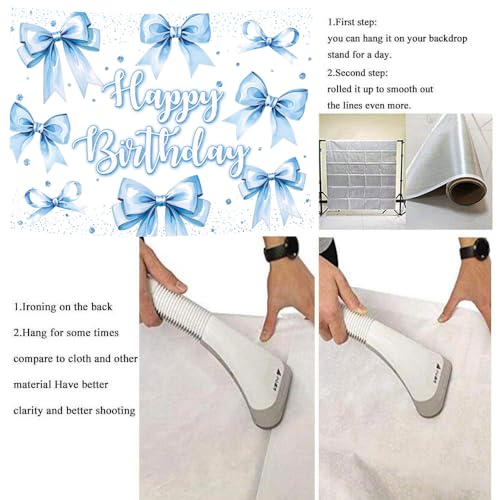 Bow Birthday Backdrop Banner Blue Bow Birthday Glitter Photography Background for Girls Women Bday Party Decorations Baby ...
