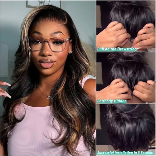 V Part Wig Human Hair Body Wave Glueless No Leave Out Upgrade 22 Inch U Part Wigs Human Hair Clip In Half Wigs 100% Real Human Hair Elastic Drawstring For Women 180% Density #1B/30