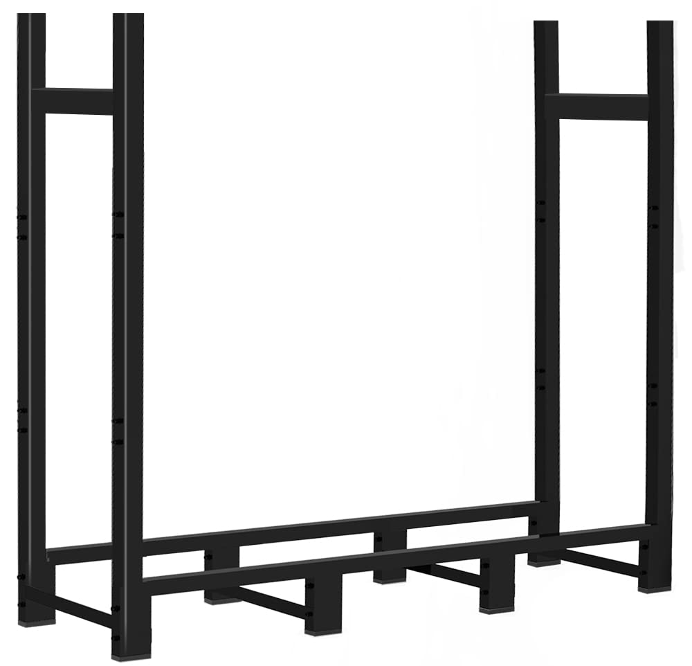 Khordin 4ft Firewood Rack Adjustable Heavy Duty Fire Wood Stand Holder for Outdoor Indoor Fireplace Log Storage, Metal Lumber Stacker Organizer, Black