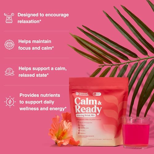 Balanced Botanicals Calm and Ready Powder Drink Mix, with Magnesium Glycinate, Ashwagandha KSM 66, L Theanine, and Tart Ch...