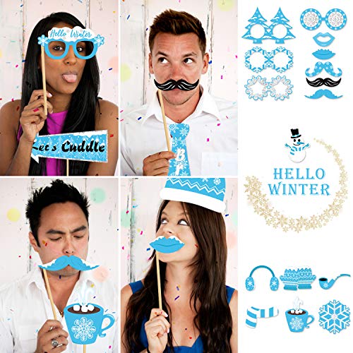 Snowflake Photo Booth Props 38 Pcs Frozen Party Decorations Winter Wonderland Party Favor for Holiday Party Christmas Part...
