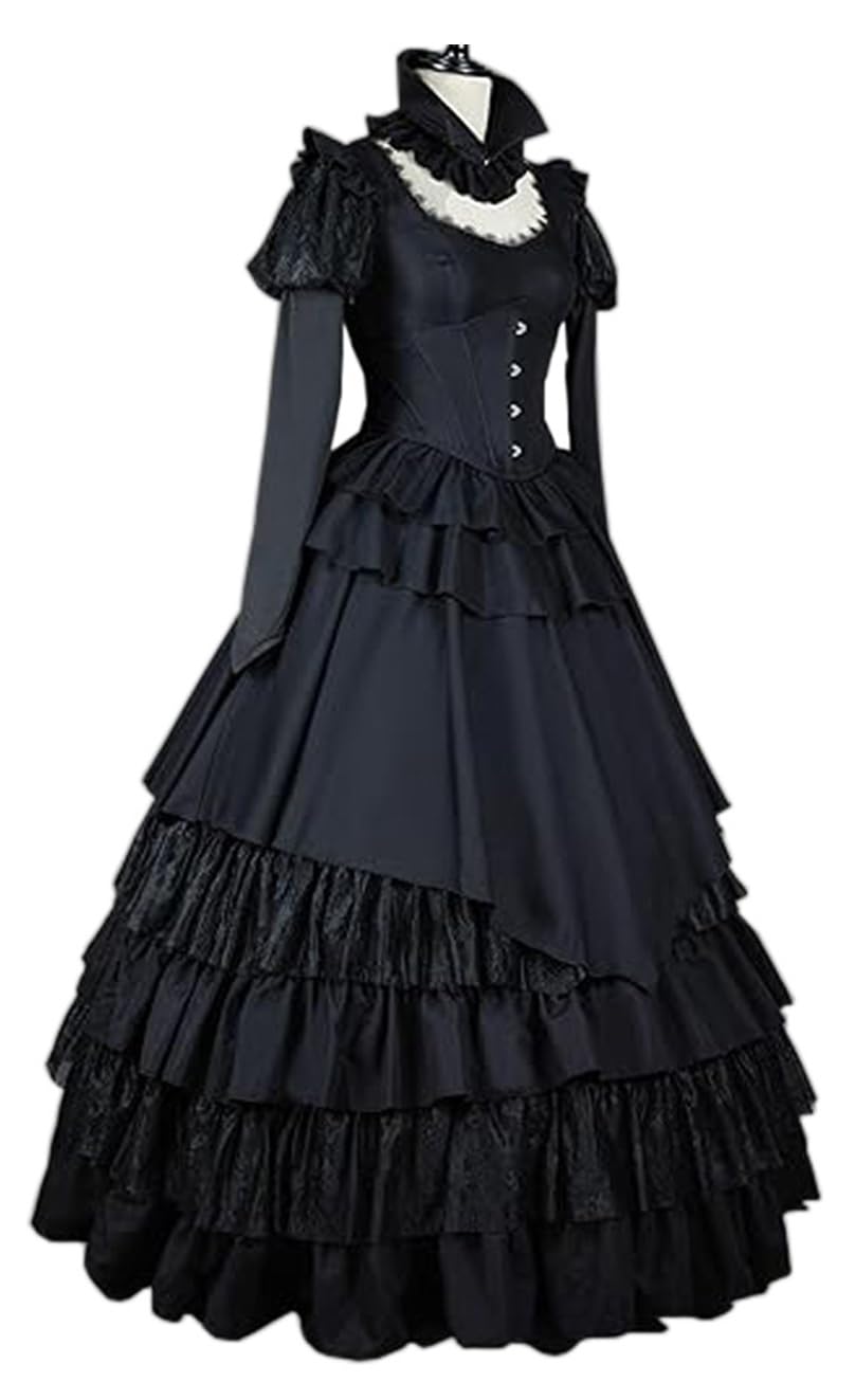 Gxejoar Medieval Retro Gothic Black Dress Princess Party Gown Womens Palace Cosplay Costume Halloween Outfits (Black, X-Large)
