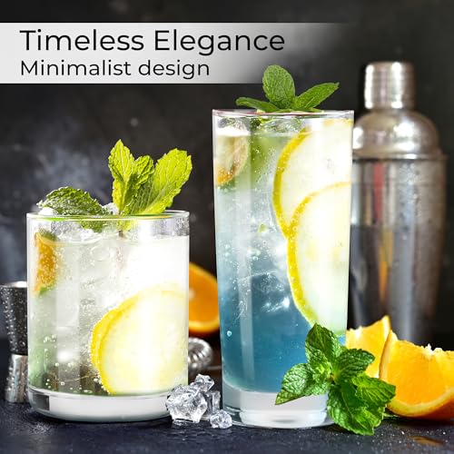 MIAMIO - Drinking Glasses Set of 12/6 x Small 13 oz and 6x Big 15.8 oz Glass Cups for Water, Cocktails, Tea and Beer - Dis...
