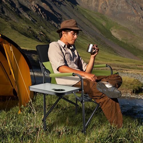 VILLEY Heavy Duty Directors Chair, Folding Camping Chairs, with Cooler Bag Portable Foldable Chair, for Camp Tailgating La...
