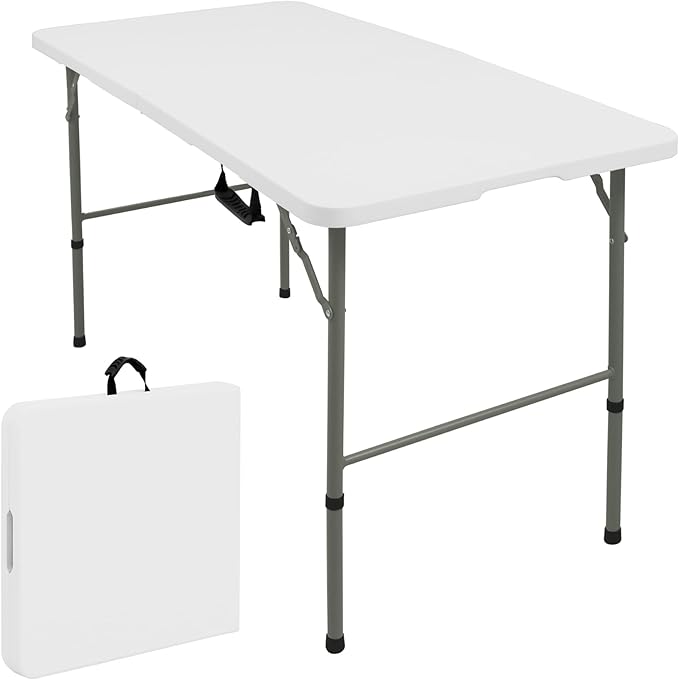 JALANCY Folding Tables with Carrying Handle Lightweight Rectangular Portable Plastic Camping Table Steel Legs for Party, D...