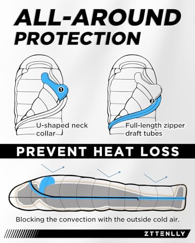 ZTTENLLY Down Sleeping Bag for Adults - Lightweight & Compact for Backpacking, Camping and Hiking - 45-52 Degree and 3 Sea...