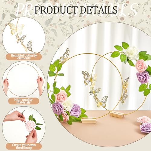 Vercraft 12 Set butterfly Metal Floral Hoop Table Centerpieces Include Metal Ring with Base 3D Butterfly Decoration, PE Fo...