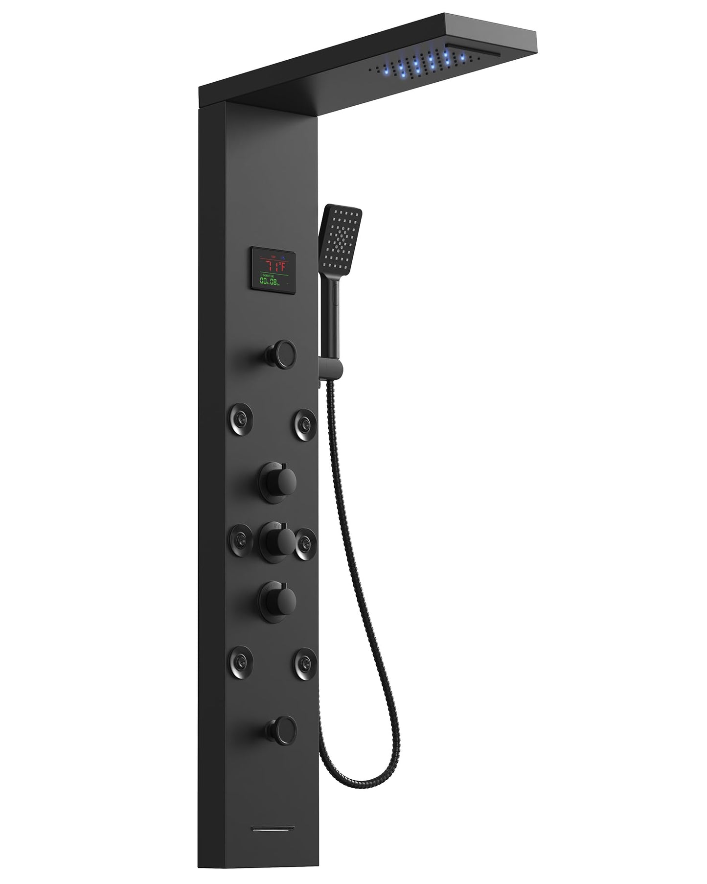 5 In 1 Shower Panel Tower System LED Rain Waterfall Shower Head and Adjustable Massage Body Jets 3 Settings Handheld Head and Tub Spout Stainless Steel Bathroom Panel Matte Black by Homevacious