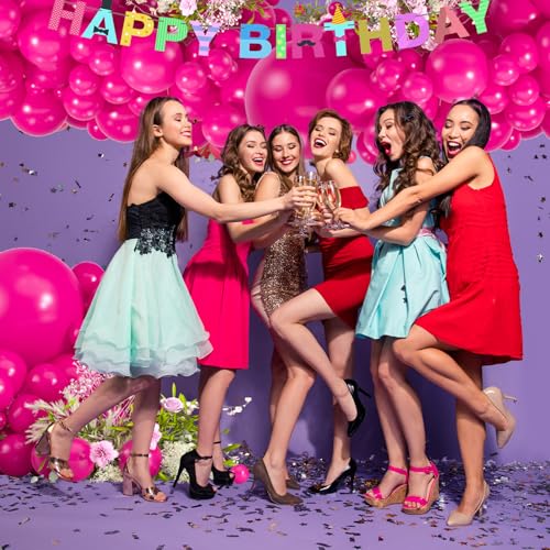 114pcs Pink Balloon Garland Arch kit, 18 12 10 5 inch Hot Pink Latex Balloons, Different Sizes Magenta Balloon for Engagem...
