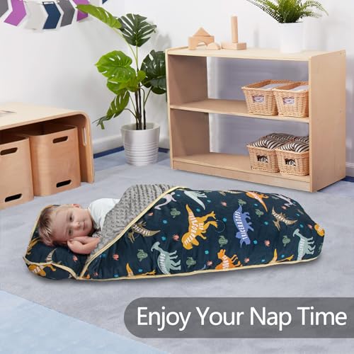 Primlect Thickened Toddler Nap Mat with Removable Pillow and Minky Blanket, Extra Large 55''x35'' Sleeping Bag, Washable, ...