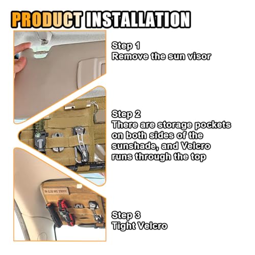 Tactical Molle Car Sun Visor Organizer, Large Molle Visor Panel Storage Pouch Holder, Tactical Gear Truck Storage Shelf, 6...