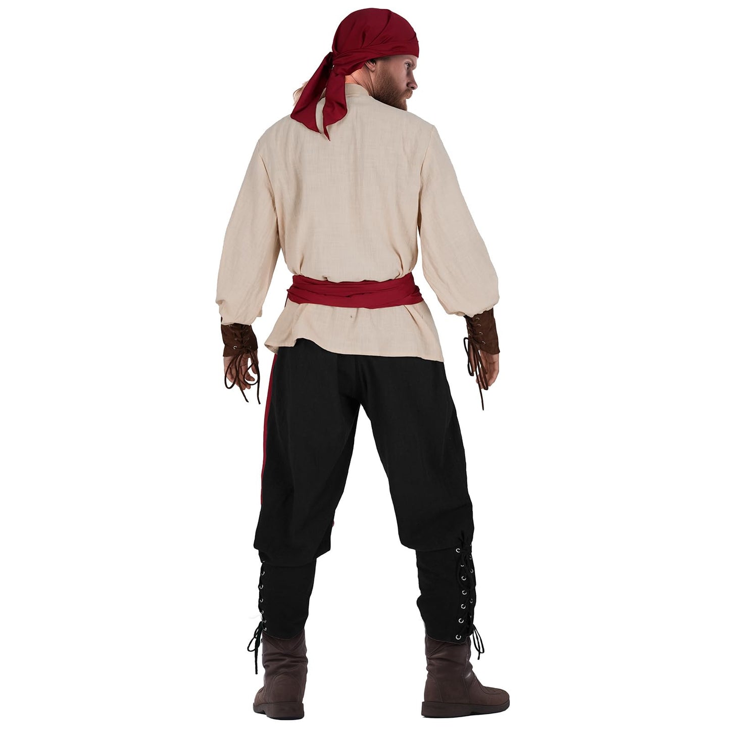 Teyujosem Men's Pirate Costume Set 4 PCS Medieval Renaissance Shirt Viking Ankle Banded Pants Halloween Costume(Z3601F,S)