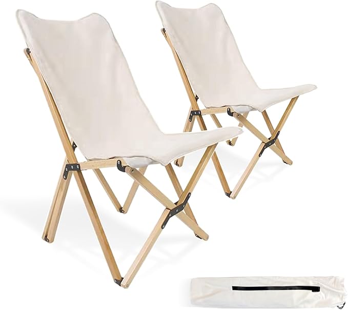 Bathonly 2 Pack Outdoor Folding Camping Chair, Beach Chair with Backpocket and Carry Bag, Portable Butterfly Reclining Cha...