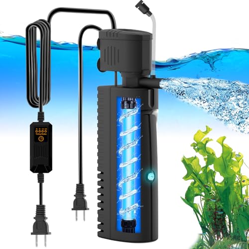 AquaMiracle Aquarium Filter with U - V Light & Pre-Filter Sponge, Fish Tank Filter with Timer for Green Water, Green Clean...
