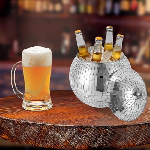 JAYGOVAN 8" Disco Ball Ice Bucket for Party Beer Buckets Beverage Tub Wine Champagne Bucket Trendy Disco Ball Decorations ...