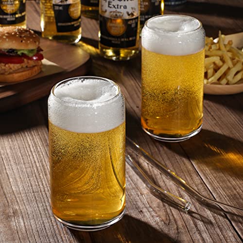 NETANY Drinking Glasses with Glass Straw 4pcs Set - 16oz Highball Glass Cups, Beer Glasses, Iced Coffee Glasses, Cute Tumb...