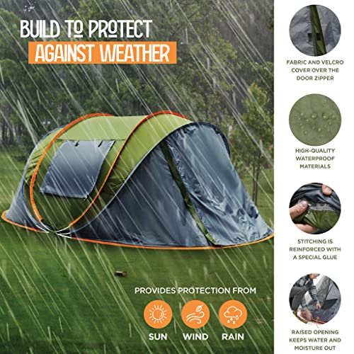 maple99 4 Person Pop Up Tent for Camping - Lightweight & Portable, Easy Quick Set-Up, 2 Doors, Lantern Hook, Storage Pocke...