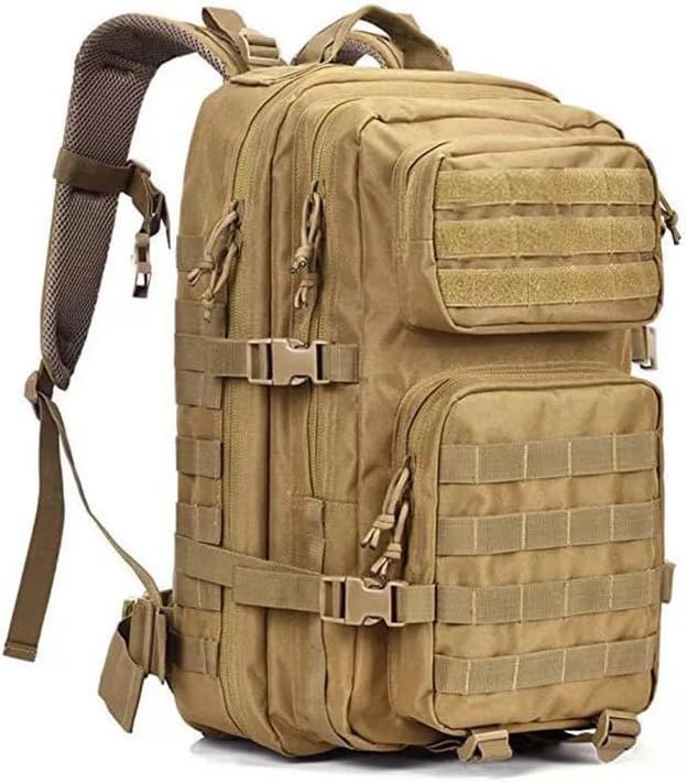 BudgetBundles US 45L Large Military Tactical Backpacks Army Assault Pack Hiking Treek Rucksack (Khaki)