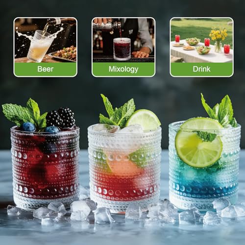 JYlanglin Hobnail Drinking Glasses Set of 8，Includes 12-ounce beer glasses and 10-ounce cocktail glasses.Kitchen Water Gla...