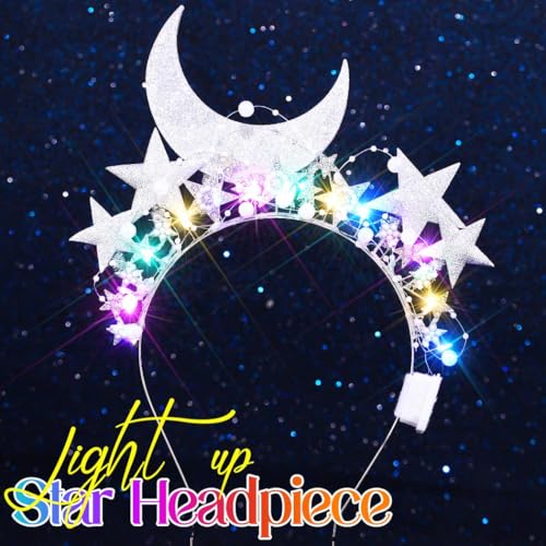 GORTIN Light up Star Headband LED Rhinestones Halo Crown Moon Costume Headwear Glitter Hair Accessories for Women