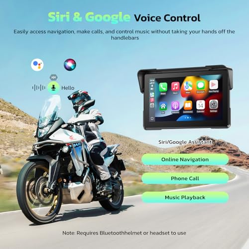 LAMTTO 7-Inch Wireless Motorcycle Carplay GPS Navigation System with Apple Carplay and Android Auto, Portable Moto Car Pla...