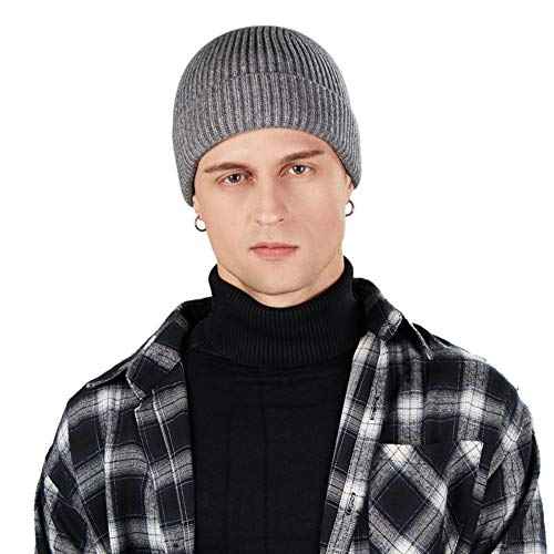 3 Pack Wool Fisherman Beanies for Men, Short Knit Watch Cap Cuffed Trawler Hats