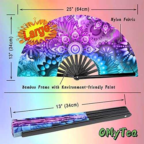 OMyTea Rave Hand Fan Foldable for Women/Men/Drag Queen - Large Clack Festival Folding Hand Fan - for EDM, Music Festival, ...