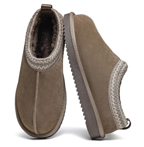 Meik Mangni Women's Slippers Genuine Suede Platform Mini Boots Mens Faux Fur Warm Lining Winter Mules Cozy Warm House Shoe...