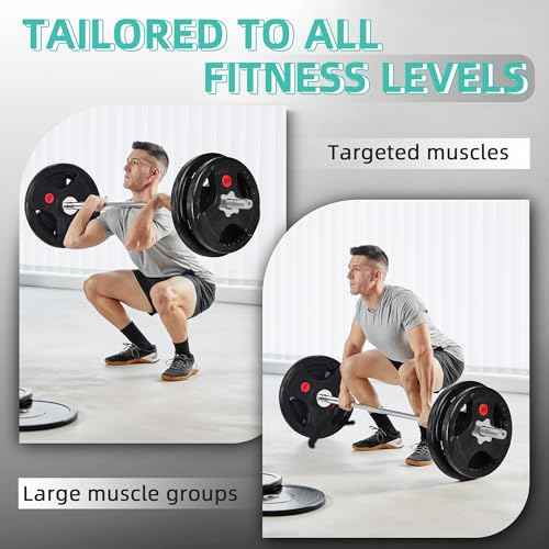 Fitvids Barbell Weight Set, Cast Iron 1" Standard Weight Plates Including 5FT Standard Barbell Bar & Star Locks, 95 Pounds Set (85 Lbs Plates + 10 Lbs Barbell Bar), Multiple Packages