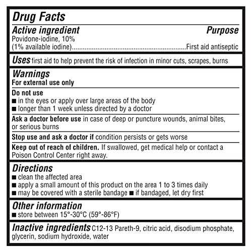 Amazon Basics First Aid Antiseptic, 10% Povidone Iodine Solution First Aid Antiseptic, Unflavored, 8 Fluid Ounces, 1-Pack...