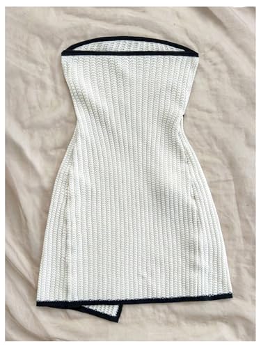 MakeMeChic Women's Knitted Strapless Sweater Dress Wrap Tie Front Party Mini Tube Dresses