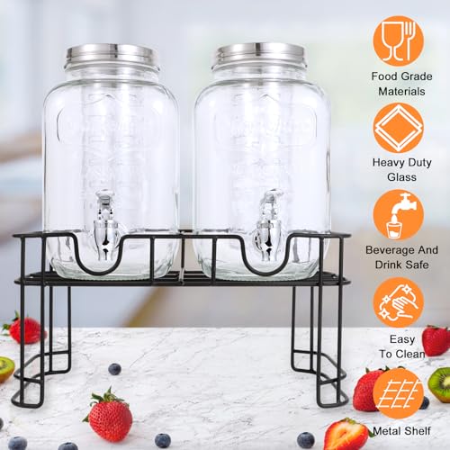 1 Gallon Glass Drink Dispensers For Parties-Set of 2,Drink Dispenser with Fruit Infuser & Stand,Juice or Beverage Dispense...