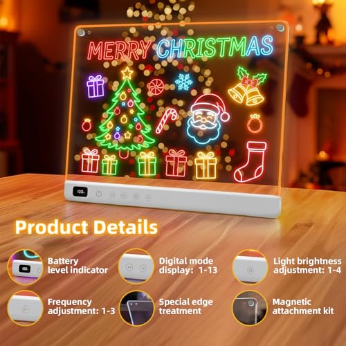 Lumiboard Led Drawing Board with 13 Light Effects, 16" Rechargeable Glow Doodle LED Note Board with Colors, Neon Light Up ...